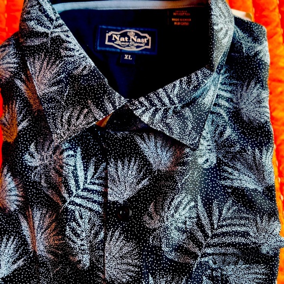 Nat Nast NWOT silk & cotton short sleeve front pocket black / blue szXL - Picture 1 of 2